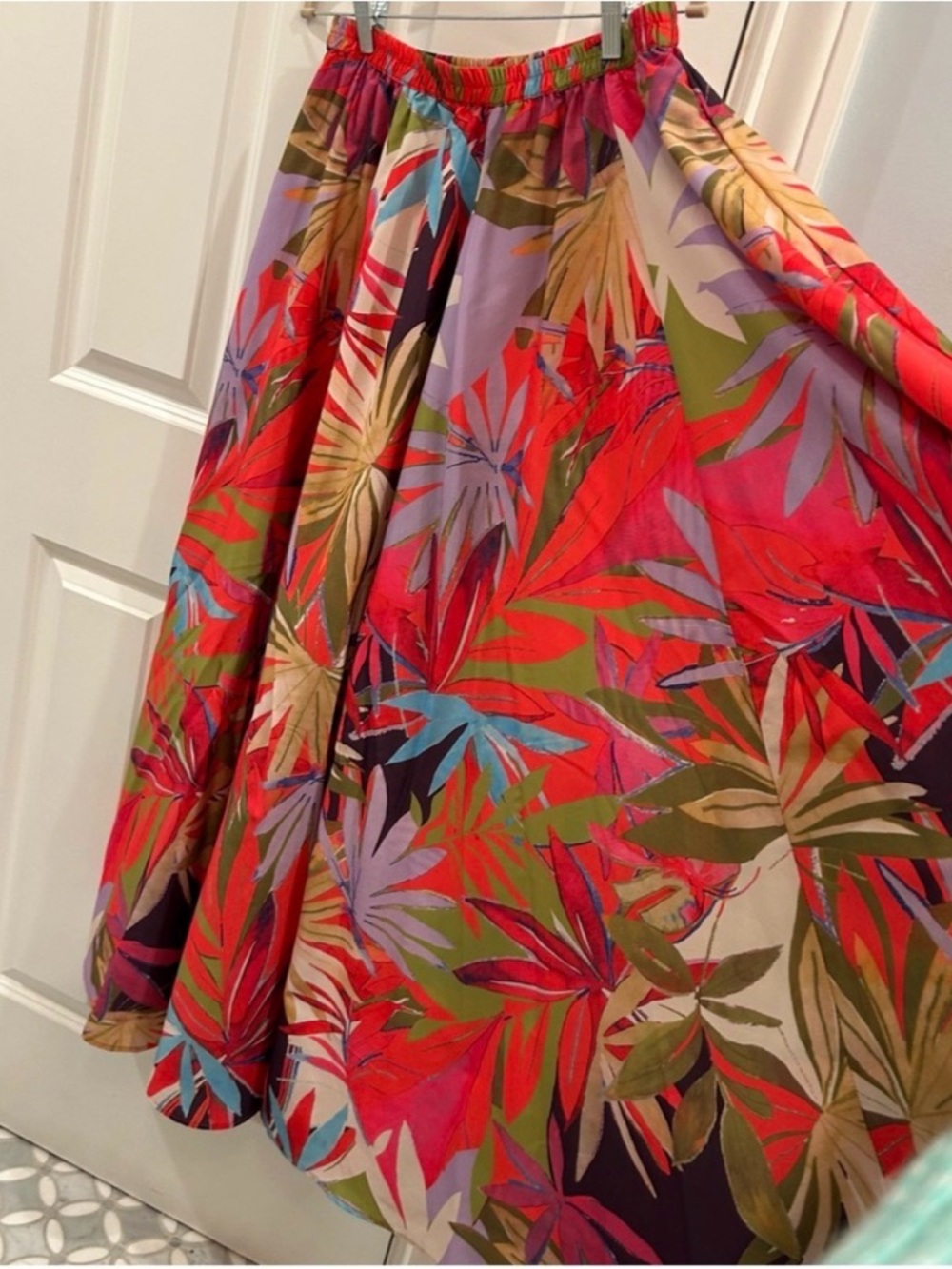 Rachel Zoe Tropical Palm Print Maxi Skirt Boho Pink & Purple Floral Size Medium - Picture 7 of 9